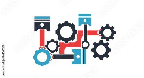 Mechanical Gears and Pistons Assembly.