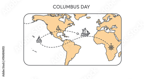 Minimalist map illustration of historical global maritime exploration routes with ancient ships