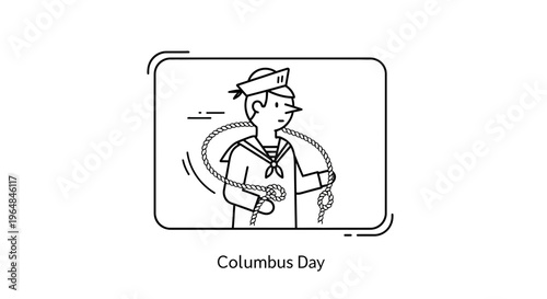 Minimalist line art of a sailor with ropes and knots, capturing maritime exploration and voyage