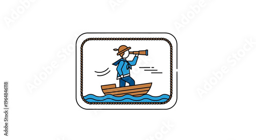 Animated maritime explorer navigating vast blue waters with a spyglass discovering new horizons
