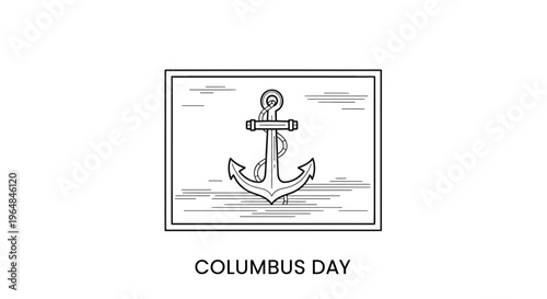 Minimalist black and white anchor illustration for Columbus Day celebration artwork for explorers