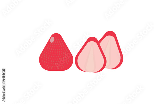 かわいいいちごと、いちごの断面のイラスト