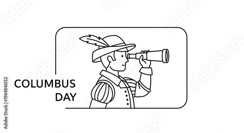Historical Explorer with Spyglass Commemorating Discovery and Exploration Columbus Day Celebration