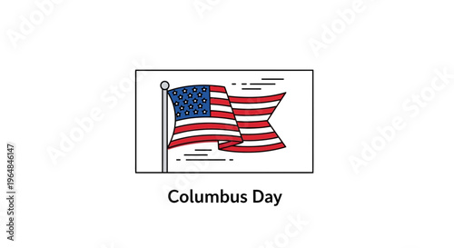 Stylized American flag waving on a flagpole commemorating the historical observance of Columbus Day