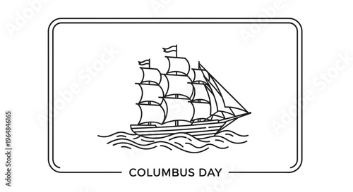 Stylized line art illustration of a vintage sailing ship traversing gentle ocean waves,