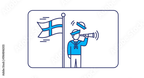 Navigational exploration with patriotic spirit, depicting a sailor observing distant horizons