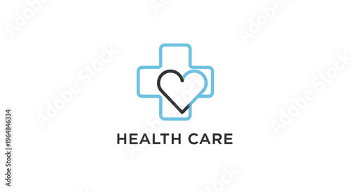 Modern Health Care Logo with Heart and Cross Symbol.