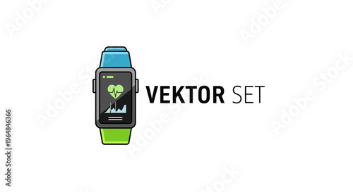 Smartwatch with heart rate monitor and health app interface.