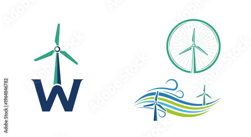 Wind Turbine Logos Representing Renewable Energy and Innovation.