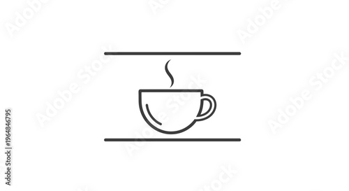 Minimalist graphic icon of a steaming hot beverage in a simple cup, ideal for coffee or tea concepts