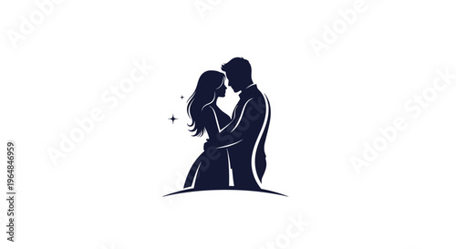 Silhouette of a loving couple embracing tenderly.