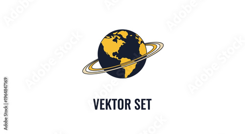 Stylized Globe with Rings Vector Illustration.
