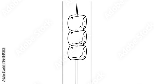 Simple monochrome illustration featuring three delightful fluffy marshmallows expertly skewered on