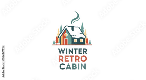 Retro Winter Cabin with Smoke from Chimney.