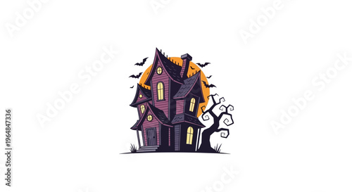 Spooky Haunted Mansion Illustration for Halloween Celebrations.
