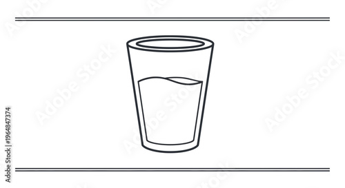 Minimalist vector graphic depicting a clear drinking glass containing a fresh liquid on a clean
