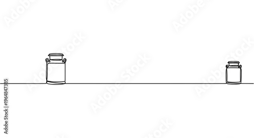 Continuous line drawing of two distinct milk cans on a minimalist white background for graphic