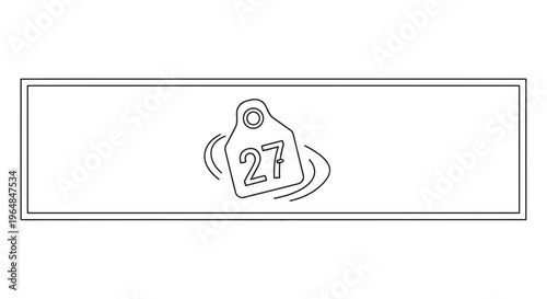 Dynamic twenty-seven identification tag icon with swirling motion within a minimalist frame design
