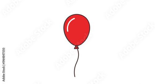 Vibrant solitary red balloon illustration floating gently upwards with a slender dark string