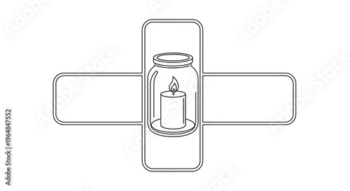 Minimalist line art depicting a safely contained candle within a structural cross outline