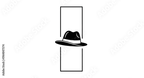 Elegant classic fedora hat silhouette with a crisp white band within a minimalist vertical frame