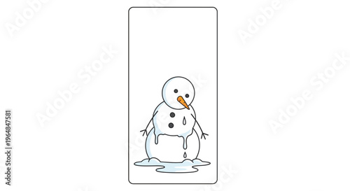 Charming doodle of a snowman experiencing a rapid melt in an early spring thaw