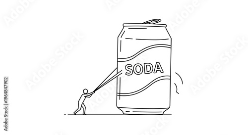 Willpower versus temptation: A tiny figure's struggle against a colossal soda can, illustrating