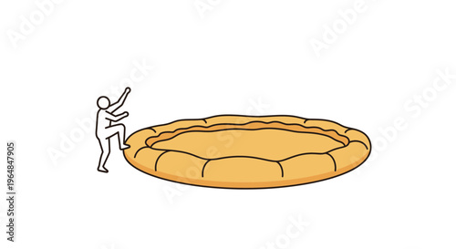 Minimalist outline figure navigating an expansive soft padded structure on a pristine white