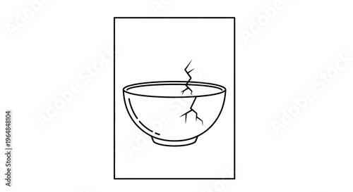 Cracked ceramic bowl icon representing damage and fragility symbol on white background