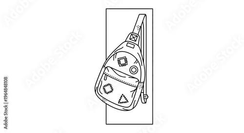 Stylish minimalist line art illustration of a modern crossbody sling bag perfect for travel and