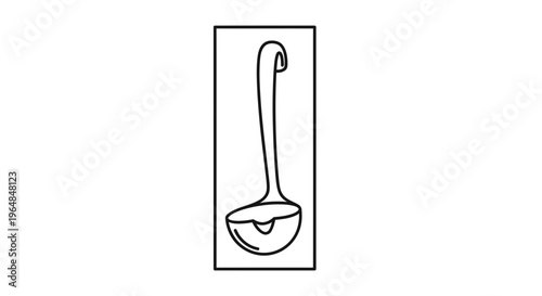 Minimalist line art illustration of a kitchen ladle within a frame, perfect for culinary and