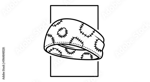 Minimalist line art illustration of a stylish fabric headband with a decorative stitched pattern,