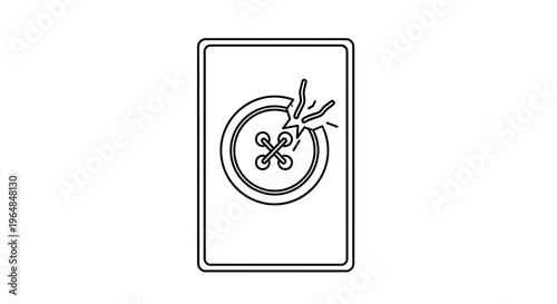 Stylized graphic showing a garment button being secured with needle and thread depicting a