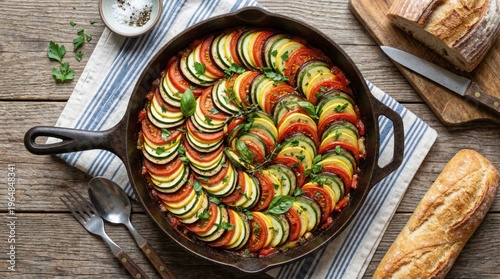 Ratatouille Dish in Cast Iron Skillet.