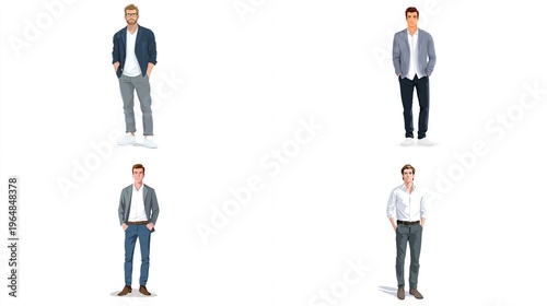 Four men standing straight professional vector illustrations