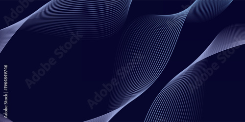 Dark abstract background with glowing wave. Shiny moving lines design element. Modern purple blue gradient flowing wave lines. Futuristic technology concept. Vector illustration