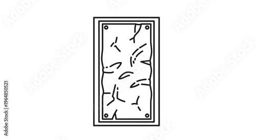 Clean line art icon of a rectangular panel displaying distressed surface cracking or aged material