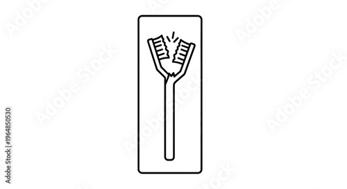 Detailed line icon depicting a visibly worn and split toothbrush head representing the need for