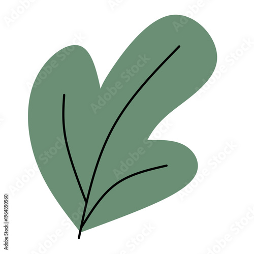 A single stylised broad oval leaf vector in a cool green-blue teal tone with a minimalist vein structure. Fresh organic botanical icon isolated for modern natural branding.