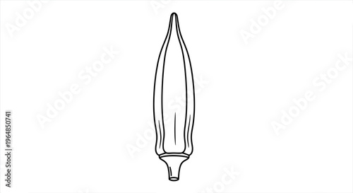 Simple black and white line drawing of a fresh okra pod, perfect for culinary illustrations