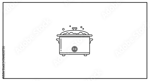 Modern kitchen slow cooker appliance with bubbling contents preparing a delicious meal at home