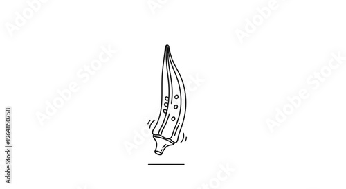 Minimalist black outline drawing of an okra pod with subtle motion lines on a white background