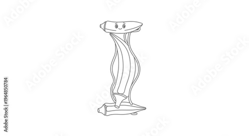 Charming minimalist line art drawing of happy okra pods playfully forming the letter I