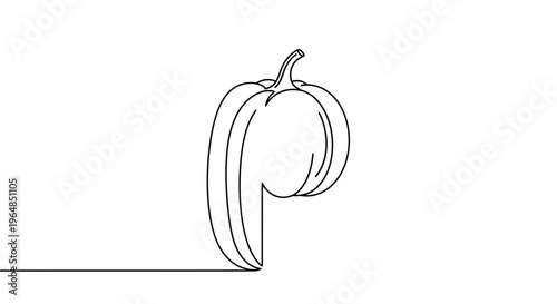 Elegant continuous line art drawing featuring a single pumpkin silhouette on a crisp white