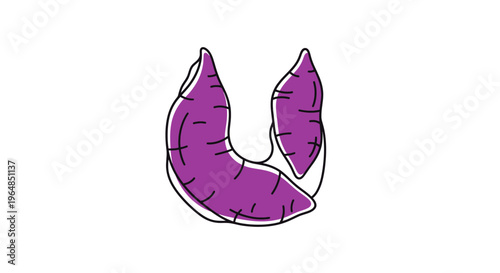 Stylized purple sweet potato cartoon drawing depicting healthy root vegetable produce on white