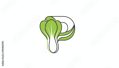 Modern P Letter and Bok Choy Logo Design for Healthy Organic Food Brand Identity Graphics