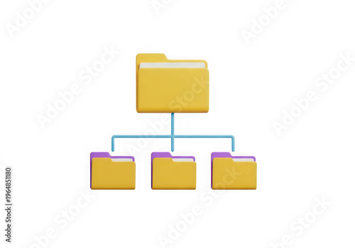 Folder hierarchy diagram with yellow folders isolated on a transparent background
