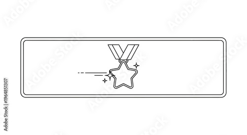 Minimalist line art icon of a gleaming star medal with ribbon celebrating success and achievement
