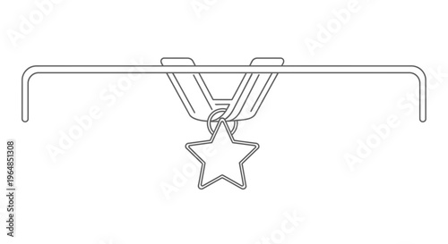 Minimalist line art illustration of a star medal hanging from a horizontal bar signifying