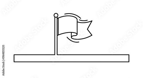 Minimalist line art illustration of a waving flag on a pole marking a specific point or goal